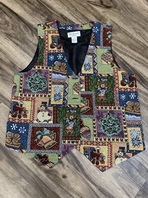 Vintage Ugly Christmas Holiday Vest Westbound Blue Green velvet Petite Medium - Image 1 of 4
