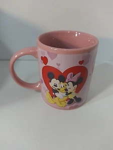 Disney Monogram International Pink Mug Red Heart Mickey Minnie Pluto Preowned - Picture 1 of 3