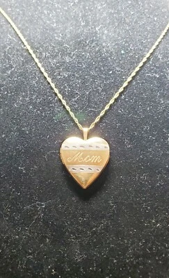 10k Two Tone Gold Heart "Mom" Locket Pendant W/ 18" 14k GF Necklace Mother's Day - Image 1 of 4
