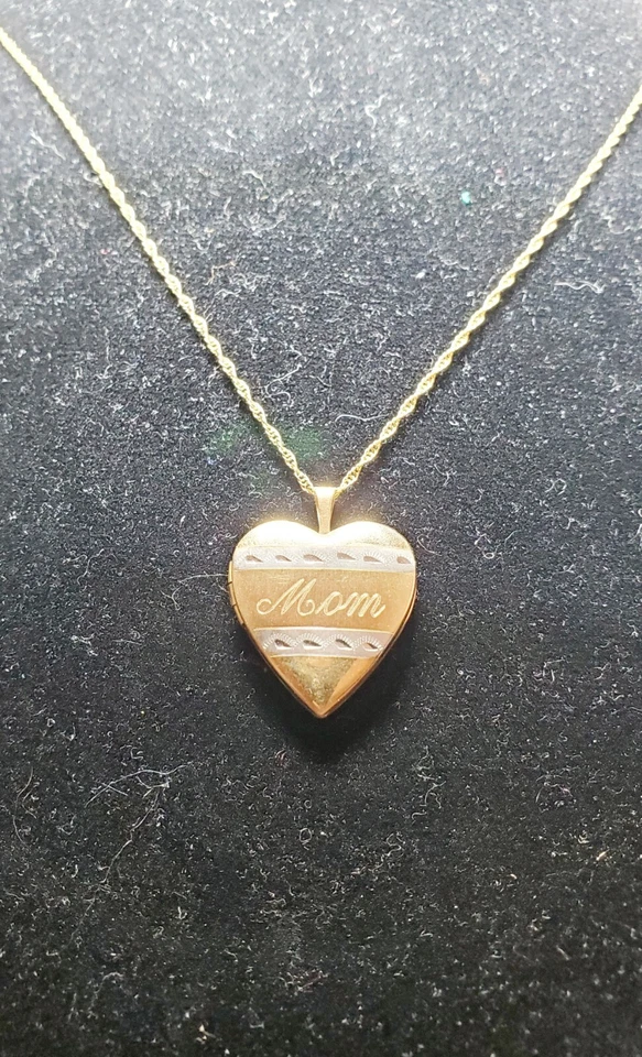 10k Two Tone Gold Heart "Mom" Locket Pendant W/ 18" 14k GF Necklace Mother's Day - Image 1 of 4