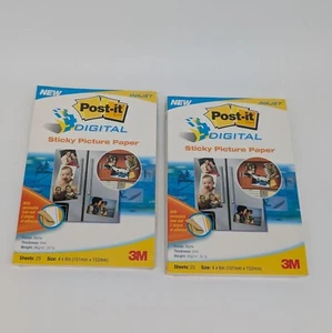 2 Packs of Post-it 3M Digital Sticky Picture Paper 50 Sheets 4"x6" Inkjet Matte - Picture 1 of 2