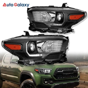 Pair LED DRL Black Housing Headlights Headlamps For 2016-2021 Toyota Tacoma New - Picture 1 of 16