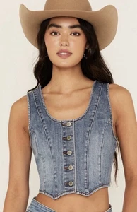 Idyllwind Women's Medium Wash Embellished Stretch Denim Vest Miranda Lambert SM - Picture 1 of 4