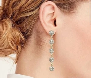 New J Crew Factory Gold Tone Flower Statement Earrings Clear Crystal Drop - Picture 1 of 4