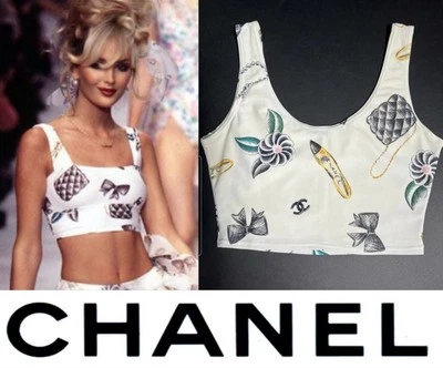 Chanel винтажный 1996 макияж укороченный Топ 40 42 8 10 Swim рубашка блузка CC логотип M L - Изображение 1 из 4