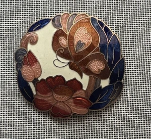 Vintage Messing Ton Emaille Cloisonne Schmetterling & Blume bunte Brosche Anstecknadel - Bild 1 von 5