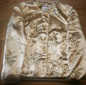 Maggy London Gold Embroidered Floral Asian Light Jacket Size 8 Rayon Vintage - Picture 1 of 15