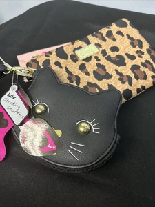 NEW Luv Betsey Johnson 2 Piece Leopard Wristlet & Coin Purse Cat Face - Picture 1 of 4