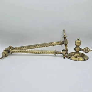 Victorian Brass Swing Arm Wall Sconces Antique Embossed Gas Lights Pair Ornate - Picture 1 of 23