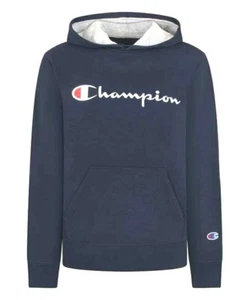 Champion Boy Fleece Hoodie NWT Size S 8 or M 10/12 Navy Script Sweatshirt - Picture 1 of 6