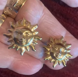 14K Gelbgold Sun Burst Gesicht Ohrringe 7/8" 5,1 Gramm - Bild 1 von 9