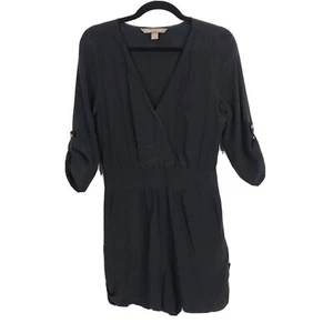 Rebecca Taylor Size 0 Black Silk Tie Waist Dress Split V Neck 3/4 Sleeves Pocket - Picture 1 of 9