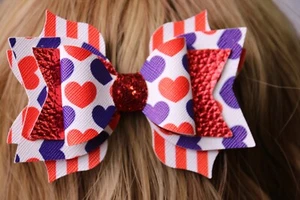4th Of July Heart Hairbow BOUTIQUE HANDMADE STACKED  - Picture 1 of 1