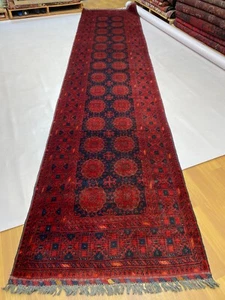 Red Sarooq Turkmen Runner Rug 3x13 Hand Knotted Oriental Afghan Persian Wool Rug - Picture 1 of 24