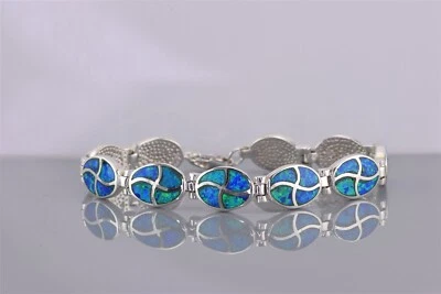 Brazalete 925 con incrustaciones de ópalo mosaico de plata de ley de 9 mm 18 g 6,5" Foto 1 de 4