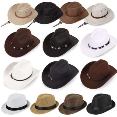 Men Women Summer Straw Fedora Hat Trilby Cuban Sun Cowboy Hat Panama Short Brim - Image 1 of 4