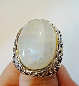 MASSIVER handgemachter Ring Sterlingsilber & Mondstein Cabochon Fischmotiv - Größe 5 - Bild 1 von 12