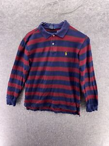 Polo Ralph Lauren Boys Medium M Red Blue Striped Polo Shirt Cotton Long Sleeve