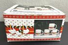 Vtg 80's Holiday Mugs Cups Christmas Geese Wreaths Winter Set 4 Ceramic In Box