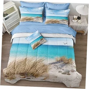 Coastal Bedding Set Full Size Beach Themed Bedding Set Blue Sky and Sea - Picture 1 of 8