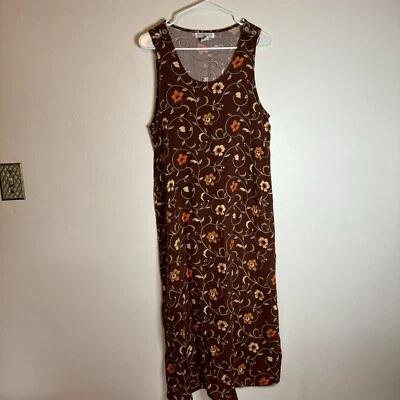 Maxi Vestido Vintage Impresiones de California Años 90 Sin Mangas Marrón Floral Talla S Foto 1 de 4