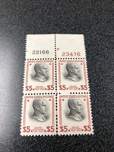 US 834 Calvin Coolidge $5 Plate Block Of 4 VF / Mint Never H Nice Color Shift - Picture 1 of 6