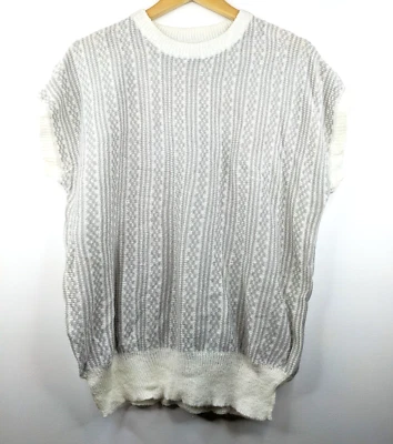 Top de punto Fair Isle gris blanco vintage años 80 para mujer talla 10 12 14 M-L informal Foto 1 de 4