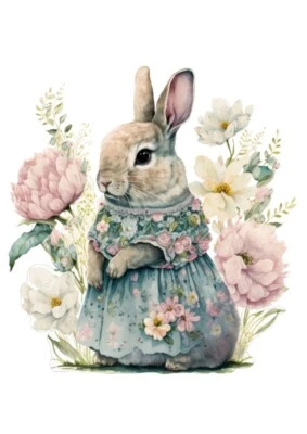 BÜGELBILD-Vintage-Shabby-Nostalgie-Ostern-Hase-Frau-3404 - Bild 1 von 2