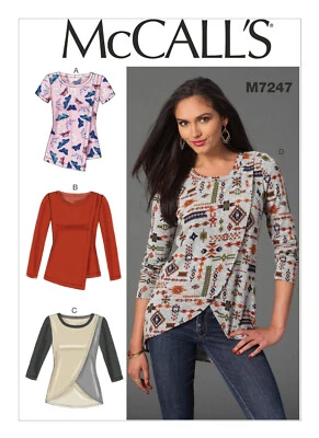 McCall's Sewing Pattern M7247 Misses Top Pull Over Front Overlay Sizes 6-14 UC - Image 1 of 4
