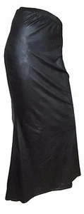 Langer schwarzer Rock XXL in Lederoptik Schwarz - Lackoptik Plussize Maxirock - Bild 1 von 3