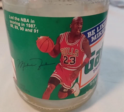 Vintage Michael Jordan Glass Gatorade Bottle Air 23 Chicago Bulls Opened RARE Cover