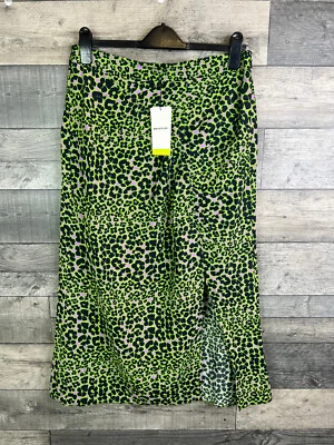 Whistles Midi Skirt Size UK 14 Green Black Fluro Animal Leopard Print Ruched - Image 1 of 4