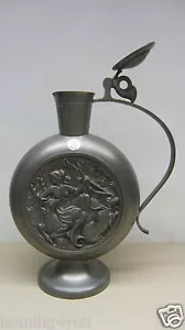 XXL Reines Hand Guss Zinn Krug Flasche Gefäß Vase Jagd Jäger Hirsch Horn Karaffe - Picture 1 of 12