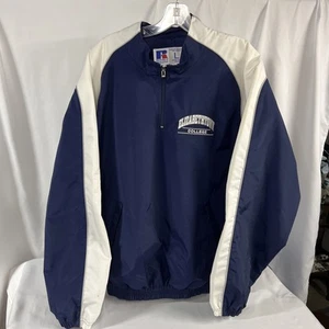 Vintage Russell Athletic Waterproof Jacket Mens L Y2K 90s Blue White Pullover - Picture 1 of 10