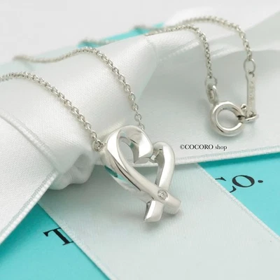 Auténtico collar colgante de diamantes corazón amoroso de Tiffany & Co. 16,4" con bolsa Foto 1 de 4