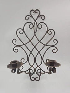 Brown Speckled Wrought Iron 2 Taper Wall Sconce Candle Holder Large 16" Used - Picture 1 of 6