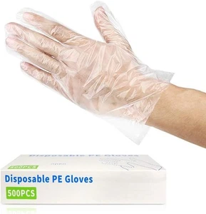 CFGROW 500pcs Disposable Plastic Gloves, Latex 500 Count (Pack of 1), Clear - Picture 1 of 9