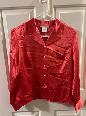 Blusa para mujer Austin Reed Petite 100 % seda coral abotonada ~ 8 Foto 1 de 4