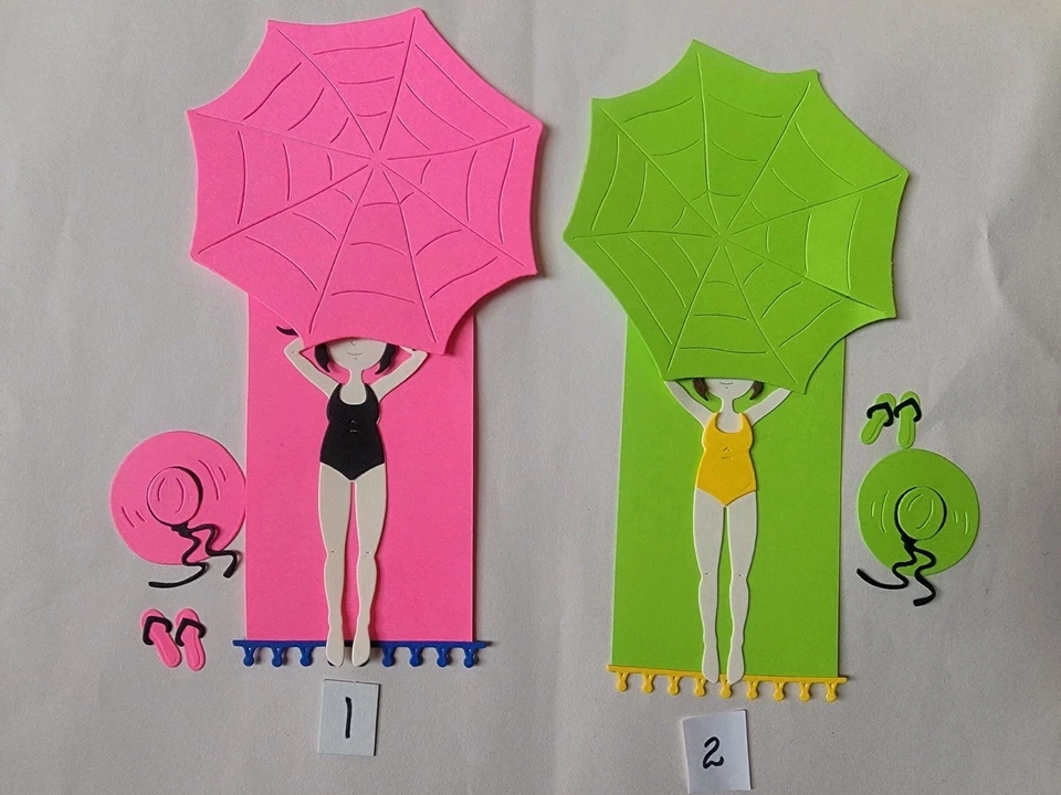 1 toalla de verano para dama en la playa•paraguas•sombrero•flip flops tarjeta de cartulina Foto 1 de 1