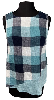 NEW Liv by Habitat Clothes Calypso Tank Top Size S Blue Check Asymetrical Hem - Image 1 of 4