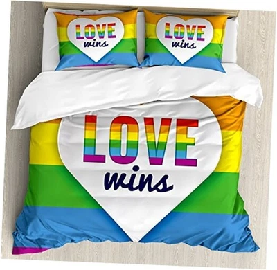  Juego de funda nórdica Pride, bandera arco iris con rayas corazón con reina púrpura rojo Foto 1 de 4