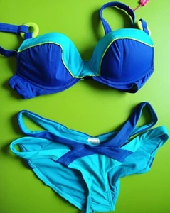 Conjunto de calzoncillos de bikini Curvy Kate/F&F Ocean Drive mezcla azul eléctrico doble correa 30D/8 - Imagen 1 de 7