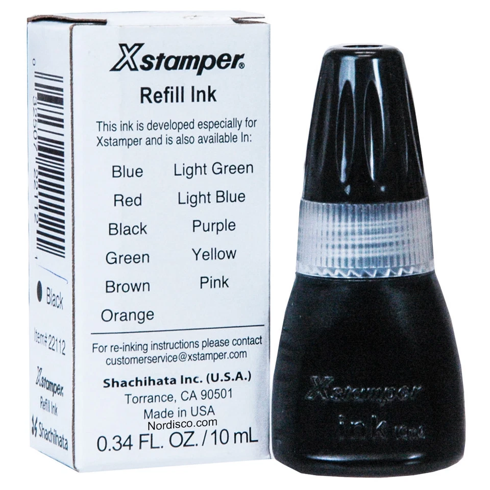 Xstamper Black Refill Ink 22112, 10ml Bottle, by Shachihata