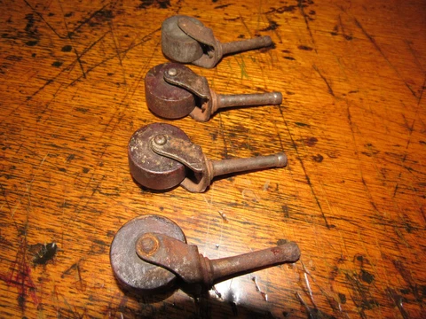 (4) Antique Wooden Rollers Wheels Casters for Table Furniture Cover
