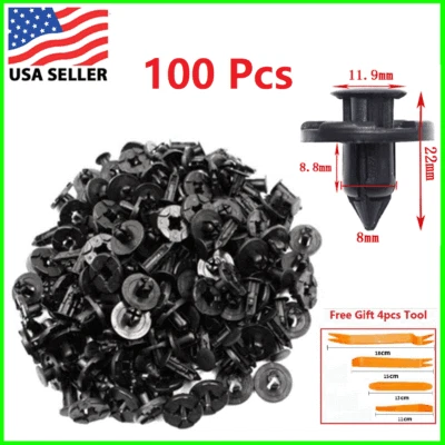 100pcs Bumper Clips 8mm Plastic Rivet Fastener Mud Flaps Fender Push for NISSAN - Image 1 of 4