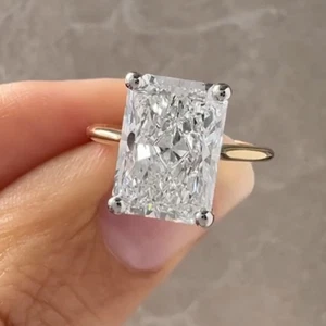 4.10 TCW Radiant Moissanite Hidden Halo Engagement Ring Solid 14k Two-Tone Gold - Picture 1 of 17