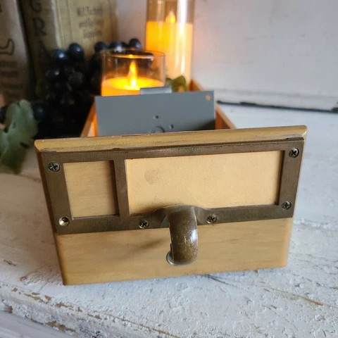 Vintage Card Catalog Library Cabinet Maple Drawers Brass Pull and Label Frame Cover