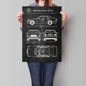 Mercedes Benz W140 Poster Car Retro Vintage Blueprint Art - Picture 1 of 5