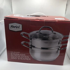 NEW Parini Cookware 3.5 Quart Stainless Steel Dutch Oven & Steamer with Lid - Picture 1 of 6