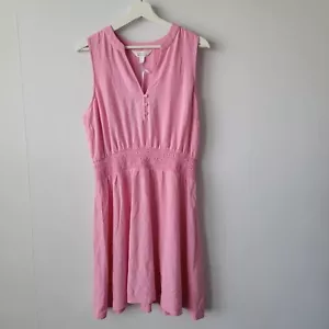 Market & Spruce womens Smocked Waist Pink Dress Size L Sleeveless v-neck - Picture 1 of 7